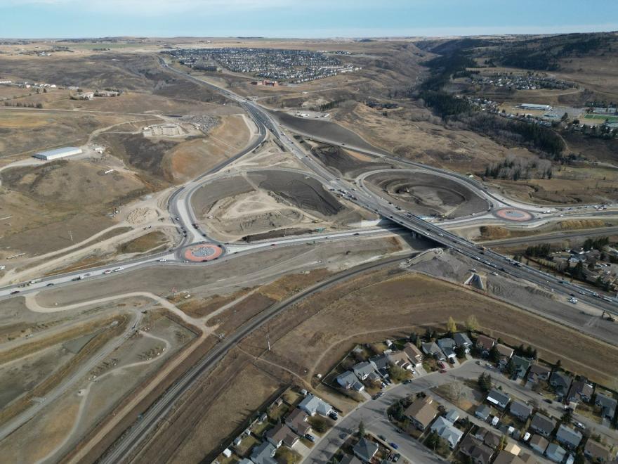 North facing view of the intersection of HWY 1A and HWY 22 as of Fall 2025, construction project nearing completion.