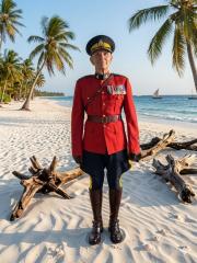 Image of Dave Brunner in RCMP uniform on a sandy beach